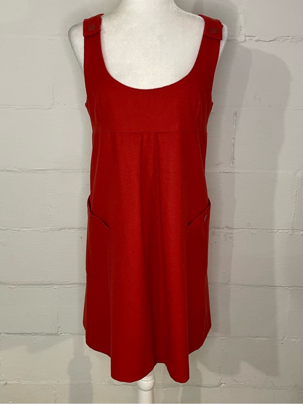 French Connection Red Mini Dress with Button Strap Details
